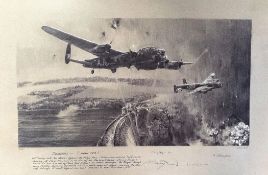 Robert Taylor Multi Signed Black and White 27x17 Print Titled Dambusters - Goner 58A set on beige