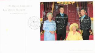 HM Queen Mother Royal Mail First Day Cover With 4 Royal Stamps and 3 First Day of Issue London SW1