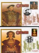 Collection of 2 Henry VIII and His 6 Wives Luxury FDC Series. First Cover Henry VIII with Hampton