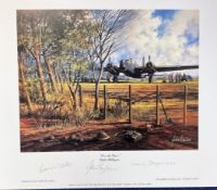 Multi Signed John Rayson Colour 15x13 Print Titled Over the Fence Vickers Wellington. Handsigned