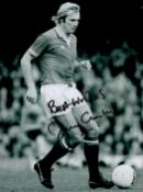 Jimmy Greenhoff signed 8X6 Manchester United black and white photo. James Greenhoff (born 19 June