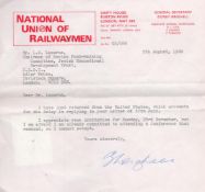 Sidney Weighell Signature on a Typed Letter Dated 5th August 1980. Weighell was General Secretary of
