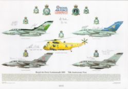 Multi Signed 70th Year Anniversary of RAF Lossiemouth 17x11. 5 Colour Print. Signed in pencil by
