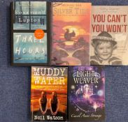 5 Signed Books 3 Paperback and 2 Hardback Books, Three Hours, Silver Tide, Light Weaver, Muddy