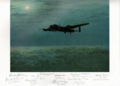 Gerald Coulson Multi Signed 617 Sqdn. 16x5x13. 5 Colour Print Titled Midnight OPS. Limited Edition