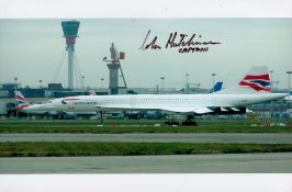 Concorde Captain Colin Hutchinson Signed 12x8 Colour Photo of British Airways Concorde at the