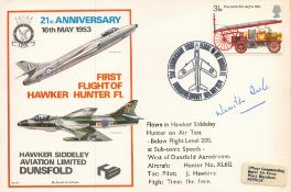 Neville Duke Signed First Flight of Hawker Hunter F1- 21st Anniversary 16th May 1953. 3 1/2 pence