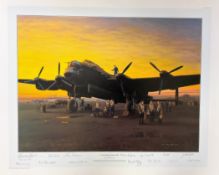 Gerald Coulson Multi Signed Colour 30x24 Print Titled A Lincolnshire Sunset 1944 Artist Proof Copy