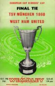 TSV Munchen 1860 VS West Ham Utd Cup Final Vintage Programme from May 19th, 1965, at Wembley
