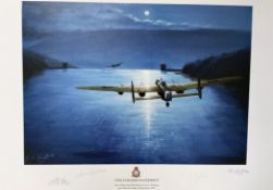 G L Wright Multi Signed RAF Colour 23x17 Print Titled This is Bloody Dangerous Handsigned in