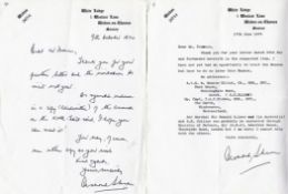 Desmond Sheen DFC and bar, 72 Sqn WW2 Battle of Britain Pilot Hand Signed Letter, and Signed Printed