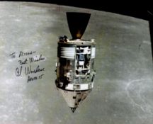 NASA Al Worden (Apollo 15) Handsigned 10x8 Colour Photo. Photo shows some of the Shuttle in space.