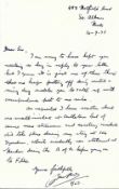 Flt Lt Basil Bush DFC, 504 Sqn WW2 Battle of Britain Pilot Hand Signed Letter Dated 1975 with