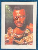 Boxing Joe Frazier and Leon Evans signed 16 x 12 inch colour print of Evans painting titled