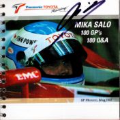 F1. Mika Salo Handsigned Panasonic Toyota Racing, 100 Questions ans Answers booklet on May 2002 at