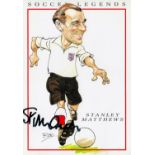 Stanley Mathews signed 6x4 Soccer Legends Caricature card. Sir Stanley Matthews, CBE (1 February