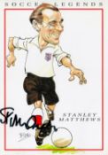 Stanley Mathews signed 6x4 Soccer Legends Caricature card. Sir Stanley Matthews, CBE (1 February