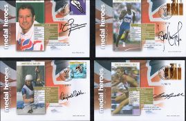 Olympic medal winners collection. Four 2010/11 Medal Heroes covers signed by Sally Gunnell,