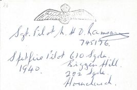 WW2 Sgt N. H. D. Ramsay Battle of Britain Pilot Hand signed Charity Card, no date, no note. Good