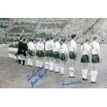 Football Autographed England 12 X 8 Photo B/W, Depicting Players Lining Up Shoulder To Shoulder