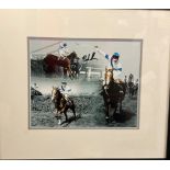 Legend Jockey Bob Champion Handsigned 10x8 Colour Montage Photo in black wood effect Frame measuring