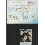 Music, Westlife signed concert ticket from their 2001 show plus magazine photograph. This multi-