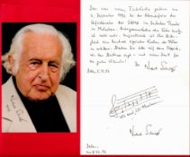 Norbert Schultze ALS with written music score for Lili Marleen plus 6x4 signed colour photograph.