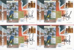 Trade lot five 2010 Linford Christie signed Medal Heroes covers dedicated to his Gold and Silver