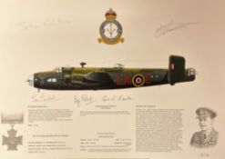 RAF Bomber Squadron Multi Signed Handley Page Halifax Colour 16. 6x12 Print. Limited Edition 86/100.