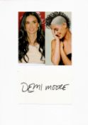 Demi Moore signature piece affixed to an A4 white card featuring a 5x5 colour photograph and a
