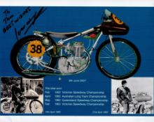 Ivan Mauger Handsigned 10x8 Montage Photo featuring Mauger's Speedway Motorbike. Superb Signature of