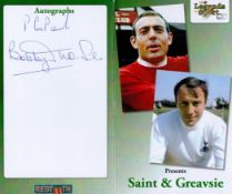 Ian St John and Jimmy Greaves 9x8 signed dinner menu. Saint and Greavsie was a British television