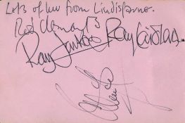 Music Lindisfarne autograph album page signed by Rod Clements, Ray Jackson, Ray Laidlaw and we think