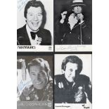 Music four signed 6 x 4 inch photos signed by Val Doonican, Max Bygraves, Lonnie Donegan, Frankie