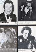 Music four signed 6 x 4 inch photos signed by Val Doonican, Max Bygraves, Lonnie Donegan, Frankie