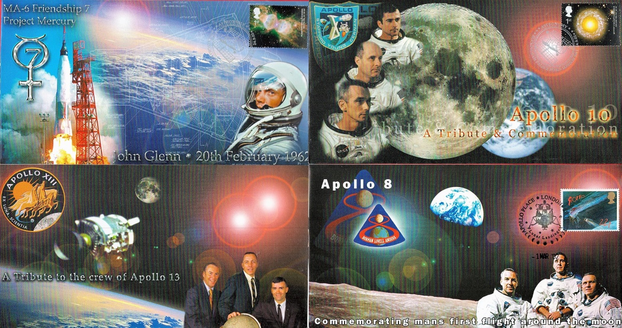 Space nine attractive Apollo space covers, inc Apollo 11, 12, 1, 8, 10, 13 and 2 Project Mercury.