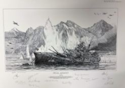 Robert Bailey Multi Signed Black and White pencil drawn 24. 5x17 Print Titled 'Final Assault'.