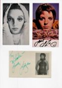 Liza Minnelli signature piece affixed to an A4 white card featuring 2 signed 6x4 photographs, one