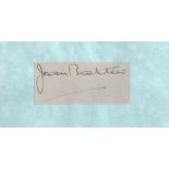 Jean Batten CBE Signature on a signature card set on an autograph book page. Jean Gardner Batten CBE