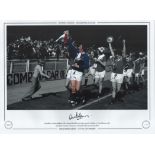 Football. Alex Stepney Signed 16x12 black and white photo, Stepney is in colour. Autographed
