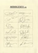 Cricket, Middlesex 2003 signed team sheet signed by 12 sport icons including PN Weeks, BL Hutton, SJ