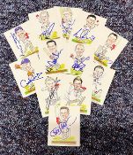 Cricket England Ashes 2005 collection 12 signed 3x3 Caricature colour cricket cards includes Michael