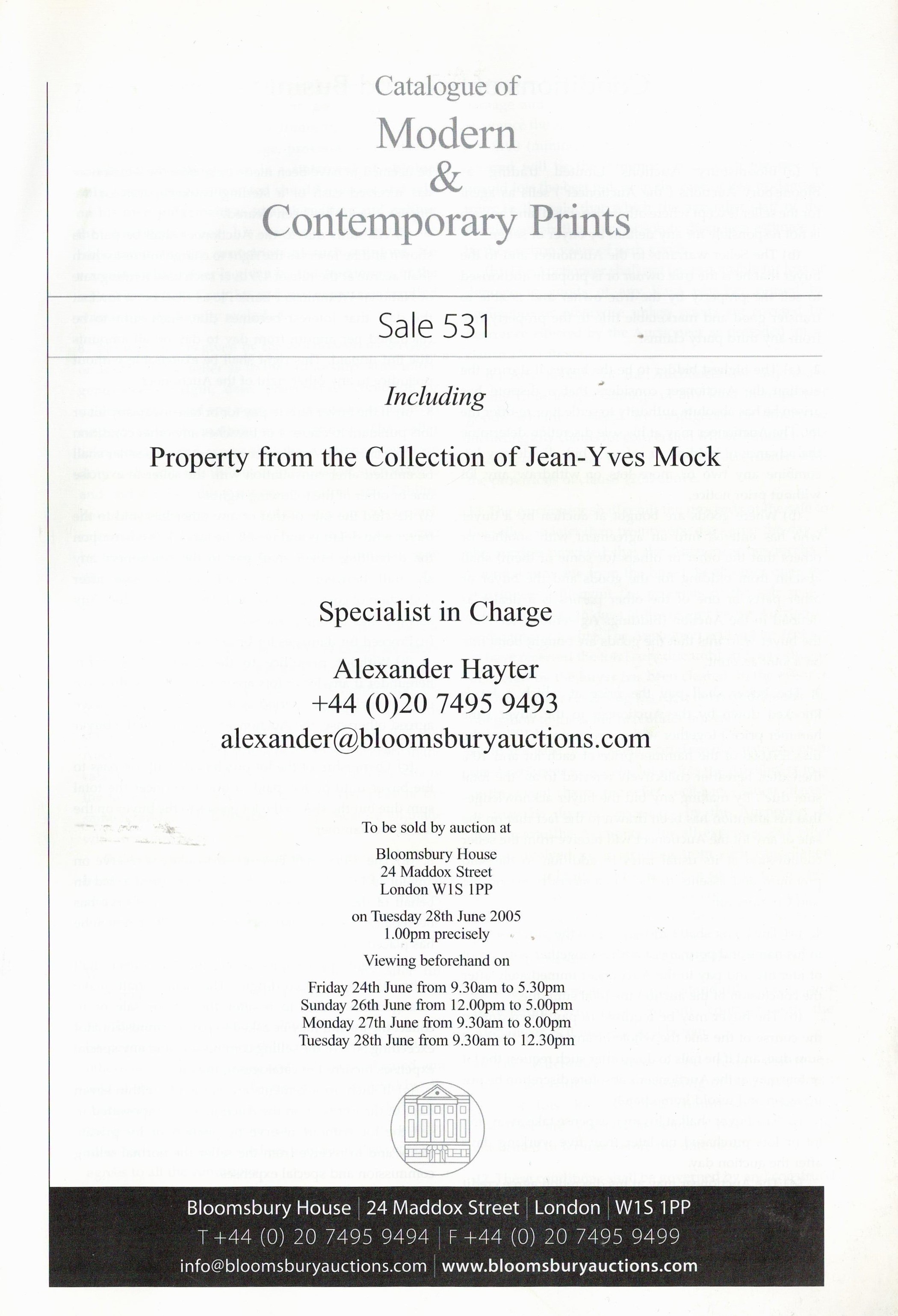 Modern and Contemporary Prints Bloomsbury Auctions Catalogue 2005 Softback Book published by - Image 2 of 2