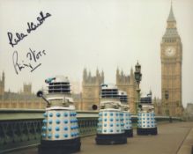 Rula Lenska and Phillip Voss Doctor Who 10x8 Coloured Photo of Daleks. Signed by 2. Good