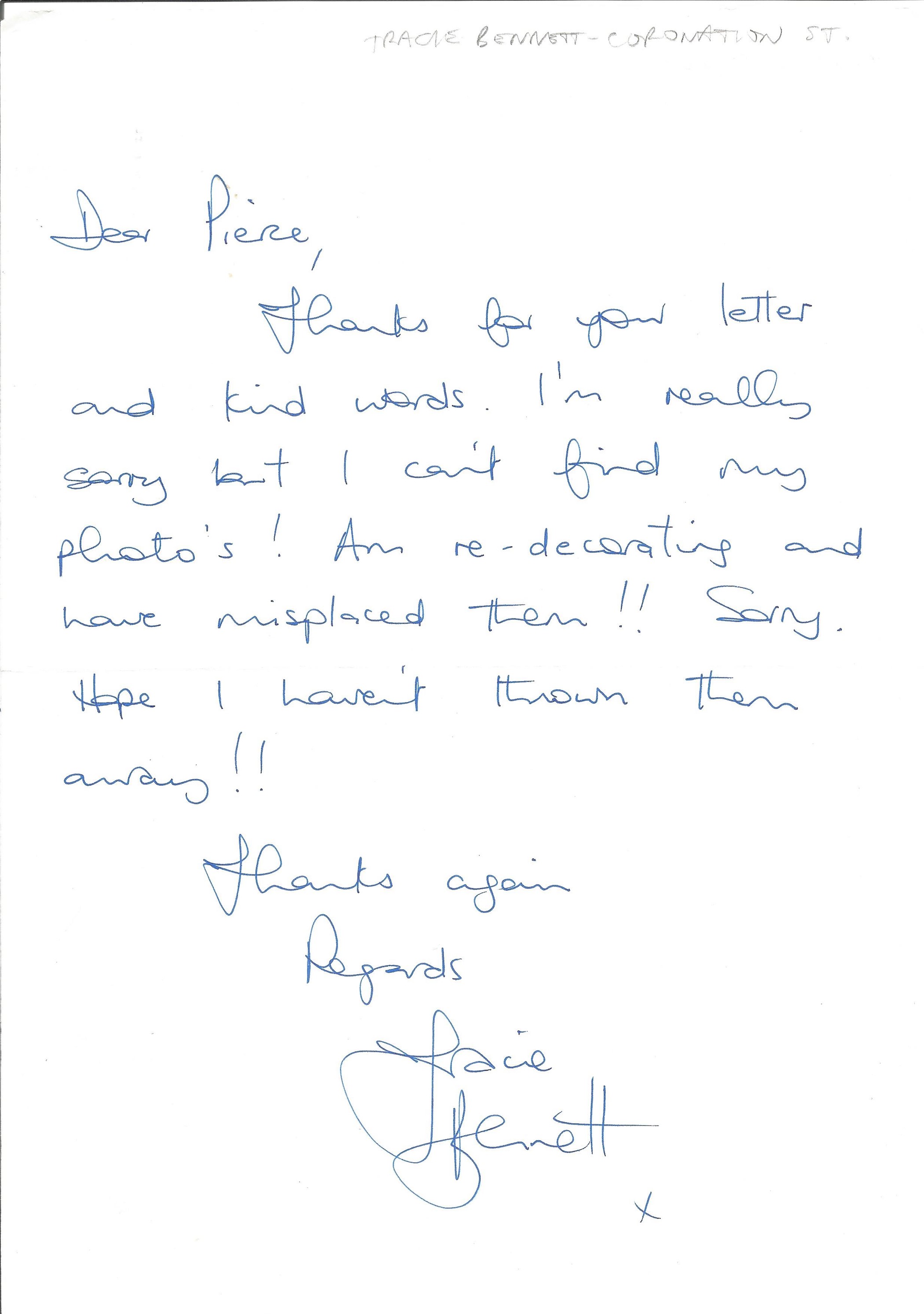 Actor Andrew Larkin Neighbours handwritten signed letter, Actor Bill Tarmey Coronation Street - Image 5 of 6