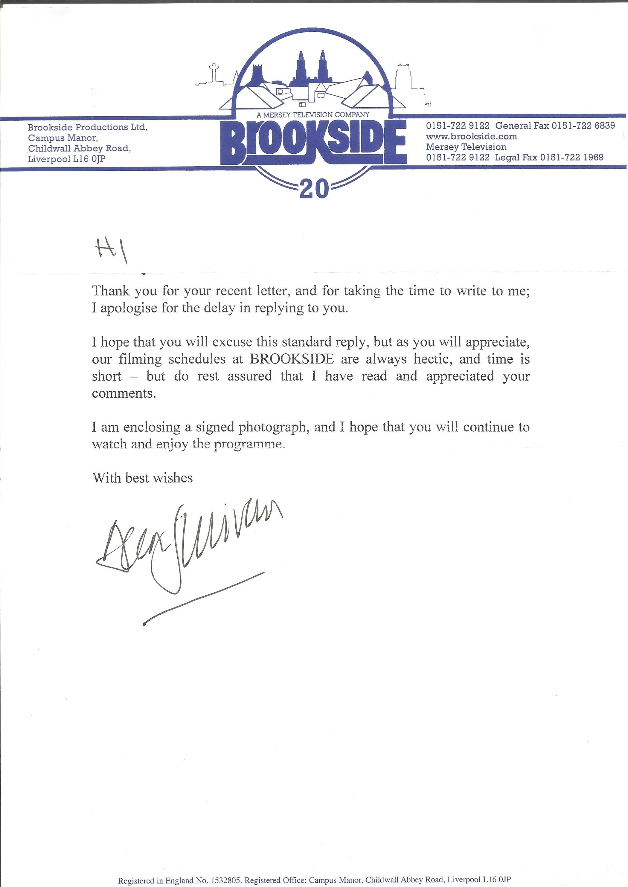 Actor Andrew Larkin Neighbours handwritten signed letter, Actor Bill Tarmey Coronation Street - Image 3 of 6