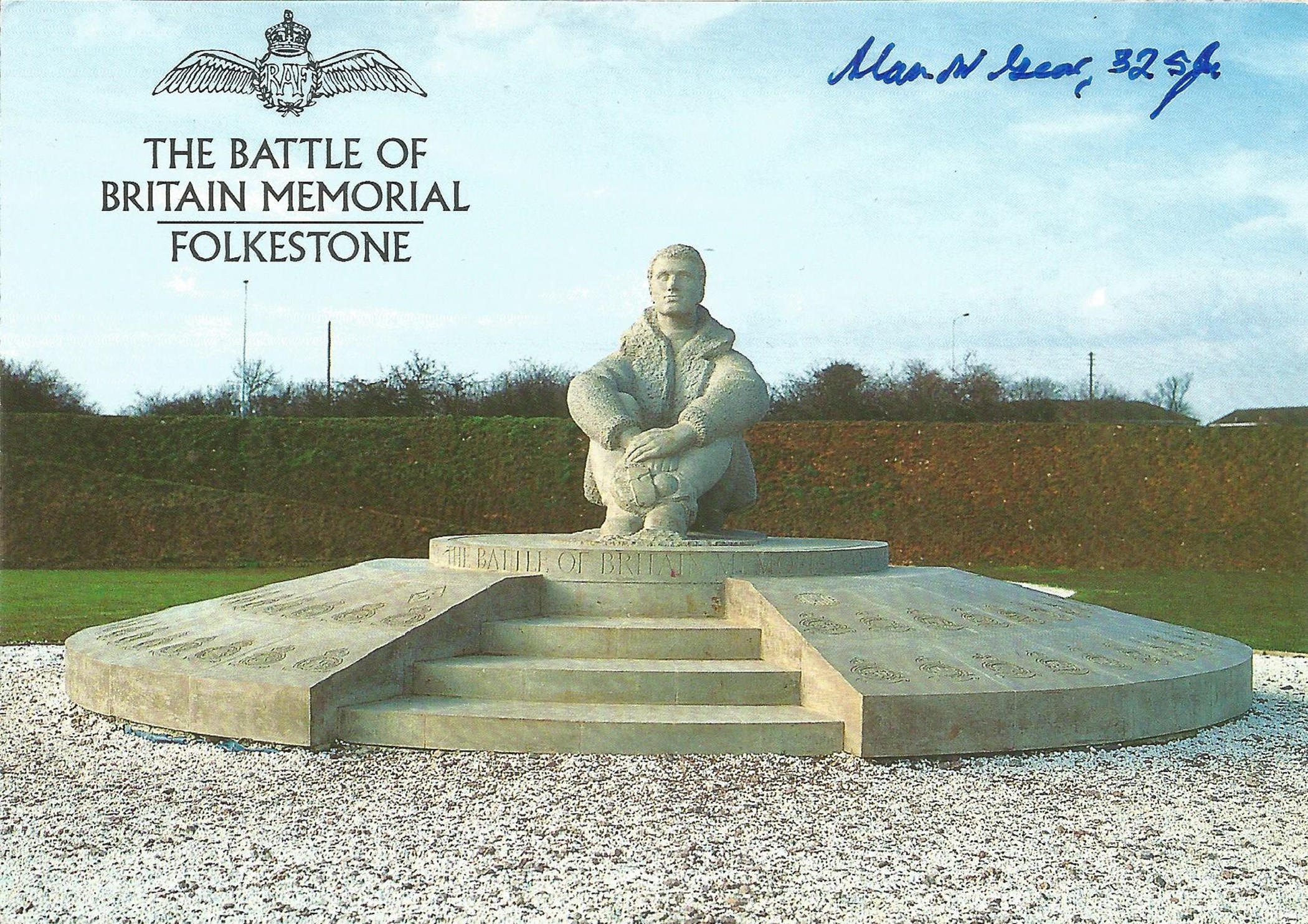 BOB pilot Alan Gear 32 Sqn signed The Battle of Britain Memorial Capel Le Ferne Folkestone colour