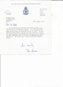 Air Vice Marshal John de Milt Severne KCVO OBE AFC ADC signed TLS dated 2nd November 1972 in