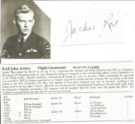 Flt Lt John Arthur Rae RACF WW2 Fighter Ace Small Signature Piece ST080. Good condition. All