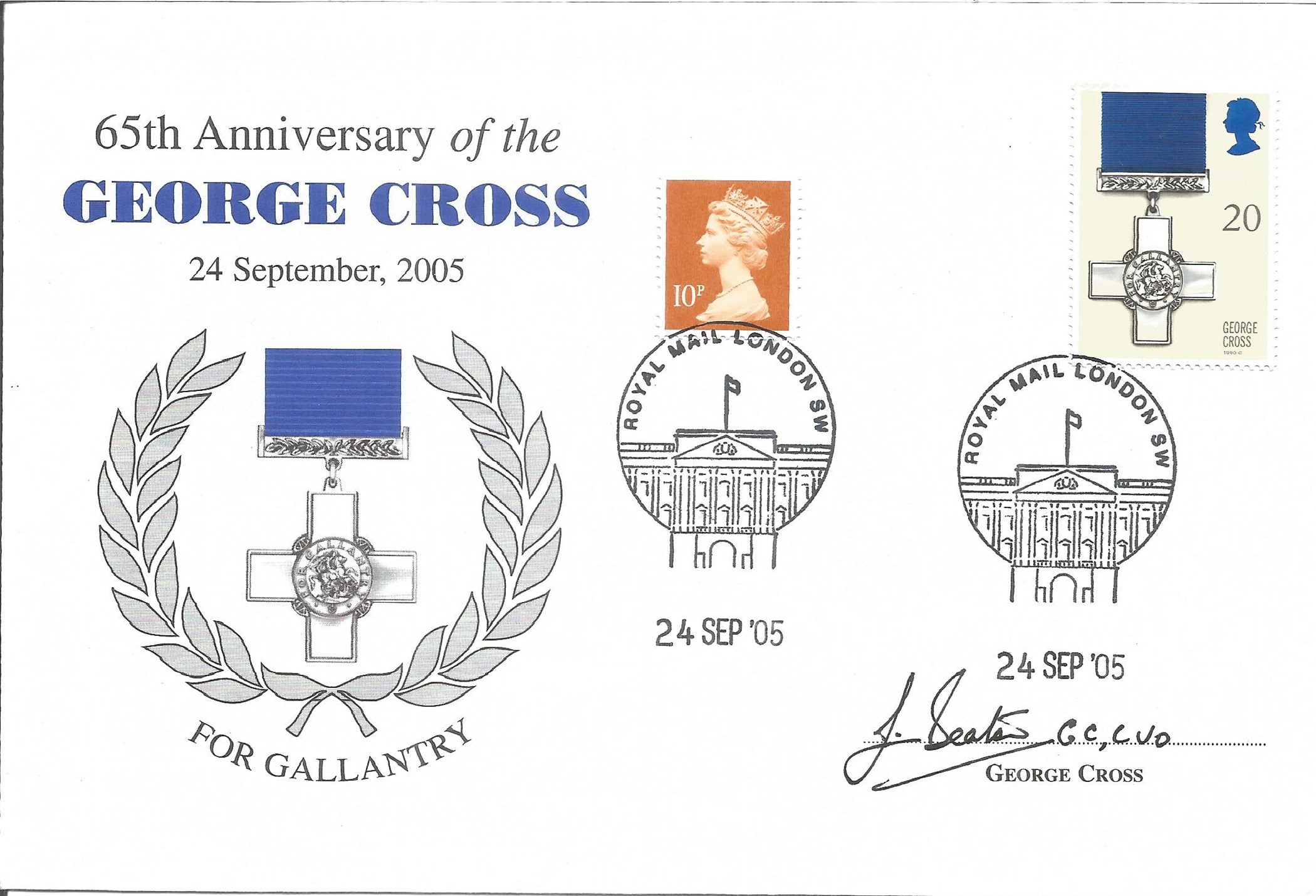 J. Beaton G. C. 65th Anniversary of the George Cross 24th September 2005 signed FDC. Signed by J.